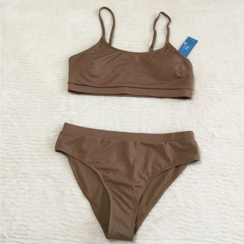 Cupshe Brown Bikini Ribbed set size large NWT